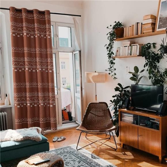 Rust Fall Curtains 84 Inch Length for Living Room,Semi Sheer/Blackout,Mudcloth - Picture 6 of 6